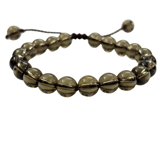 Unisex Smoky Quartz Beaded Bracelet , Bracelet in Dark Grey