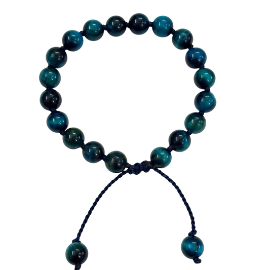 Unisex Cat’s Eye Beaded Bracelet , Blue Tiger Eye Gemstone Bracelet